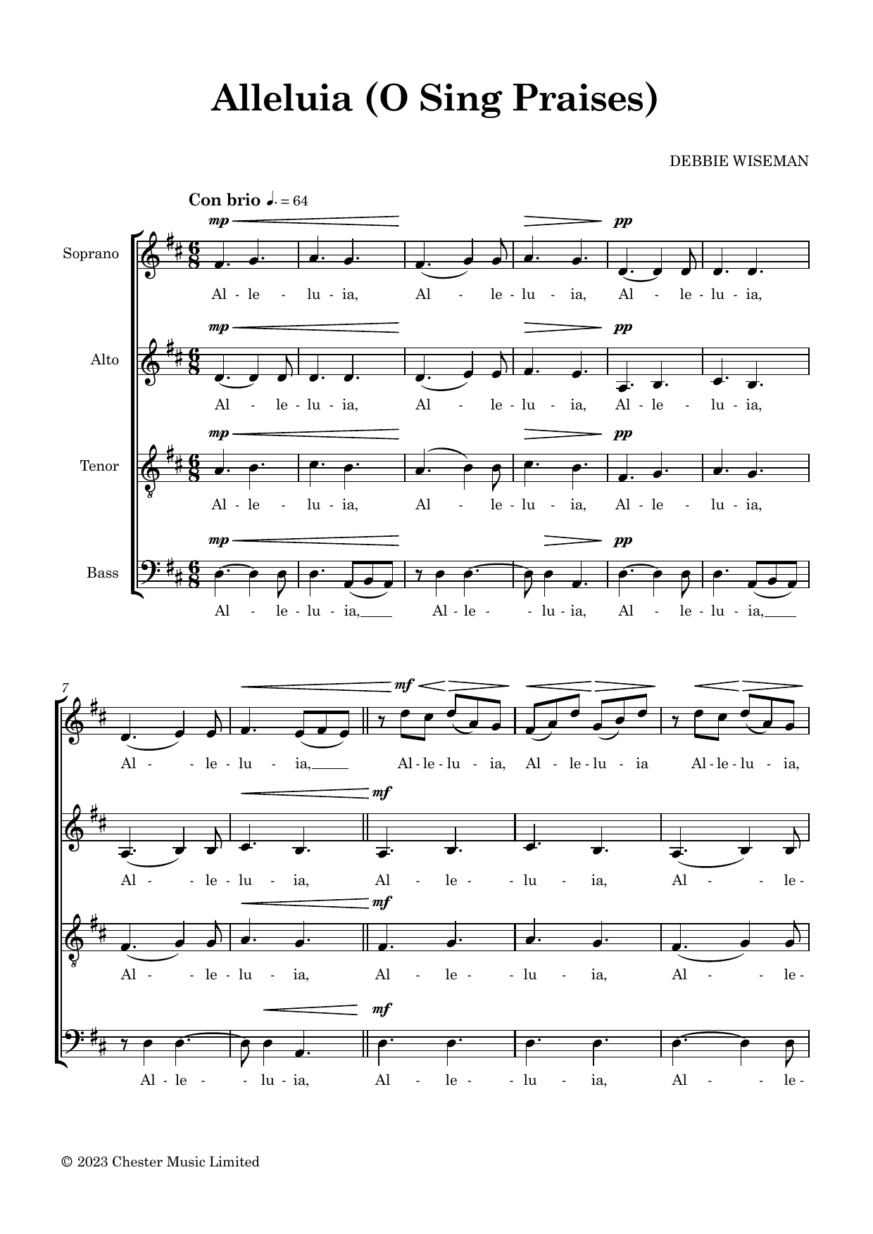 Download Debbie Wiseman Alleluia (O Sing Praises) Sheet Music and learn how to play SATB Choir PDF digital score in minutes