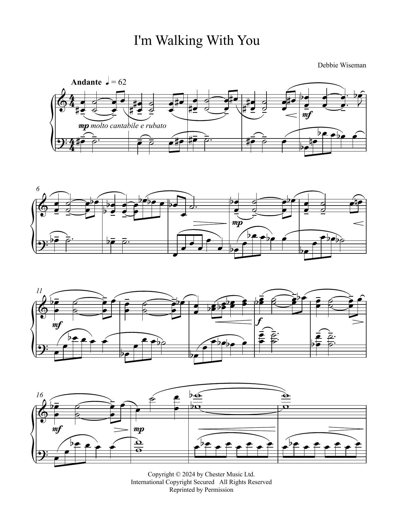 Download Debbie Wiseman I'm Walking With You Sheet Music and learn how to play Piano Solo PDF digital score in minutes