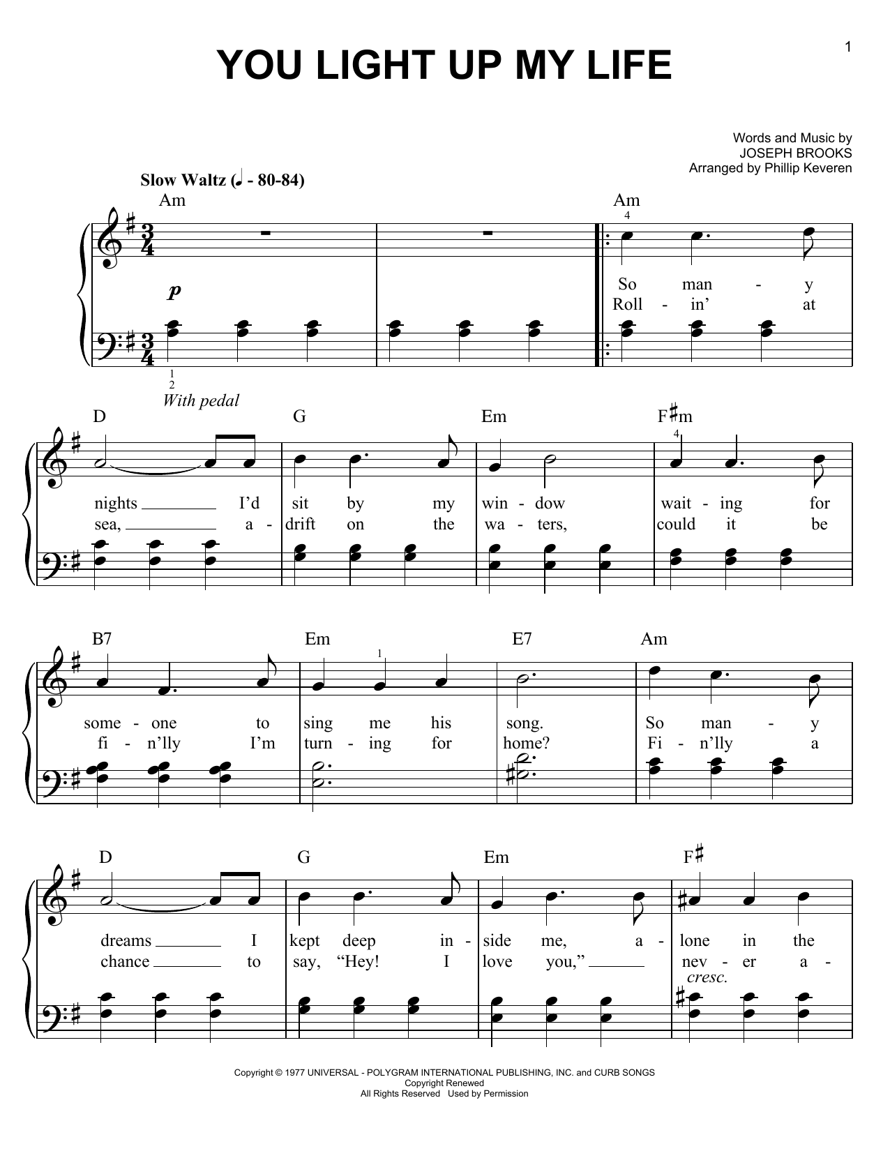 Download Debby Boone You Light Up My Life Sheet Music and learn how to play Easy Piano PDF digital score in minutes