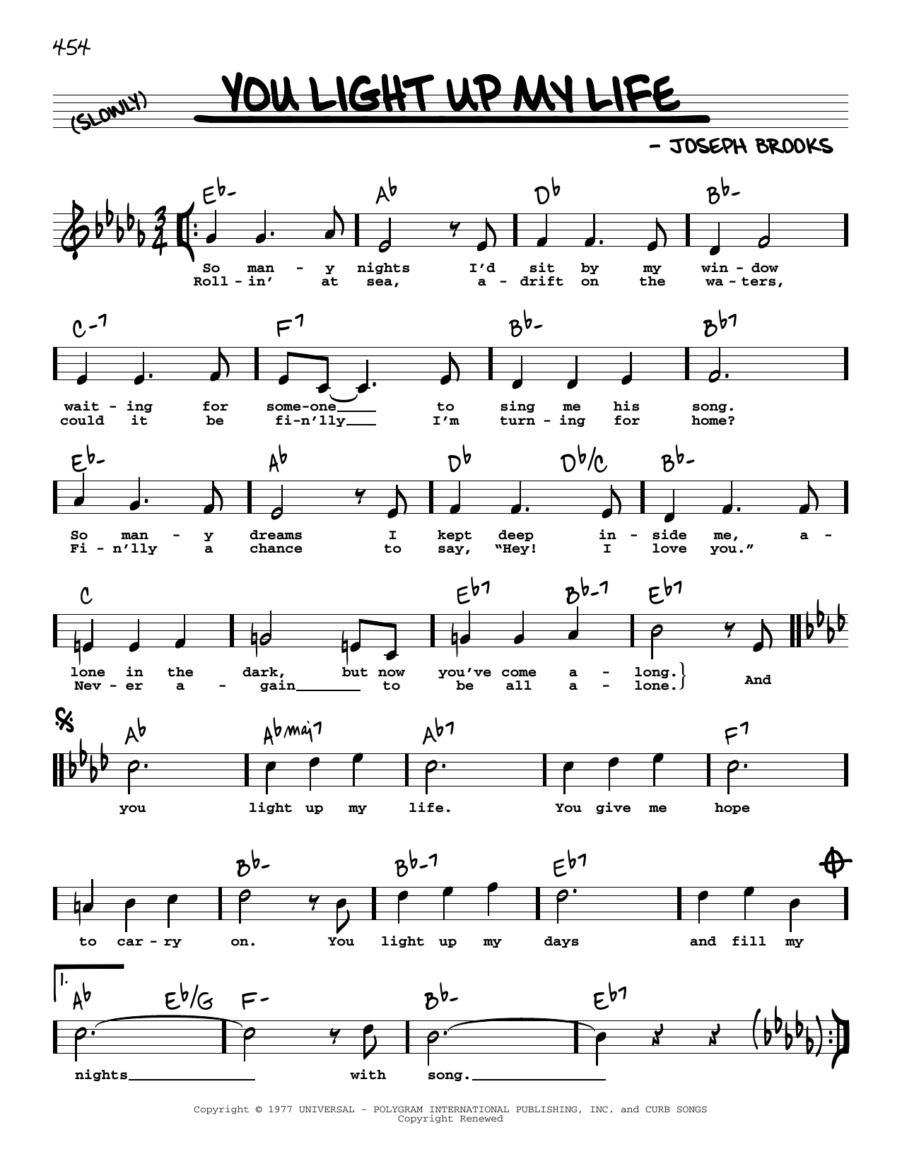 Download Debby Boone You Light Up My Life (High Voice) Sheet Music and learn how to play Real Book – Melody, Lyrics & Chords PDF digital score in minutes