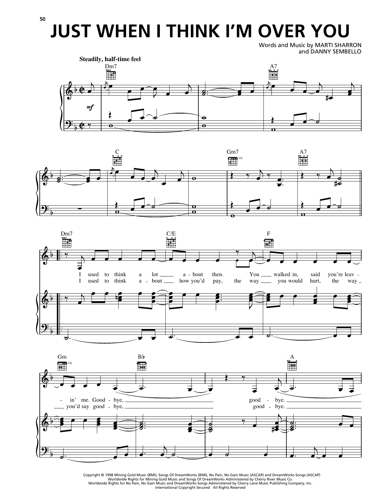 Download Deborah Cox Just When I Think I'm Over You Sheet Music and learn how to play Piano, Vocal & Guitar Chords (Right-Hand Melody) PDF digital score in minutes