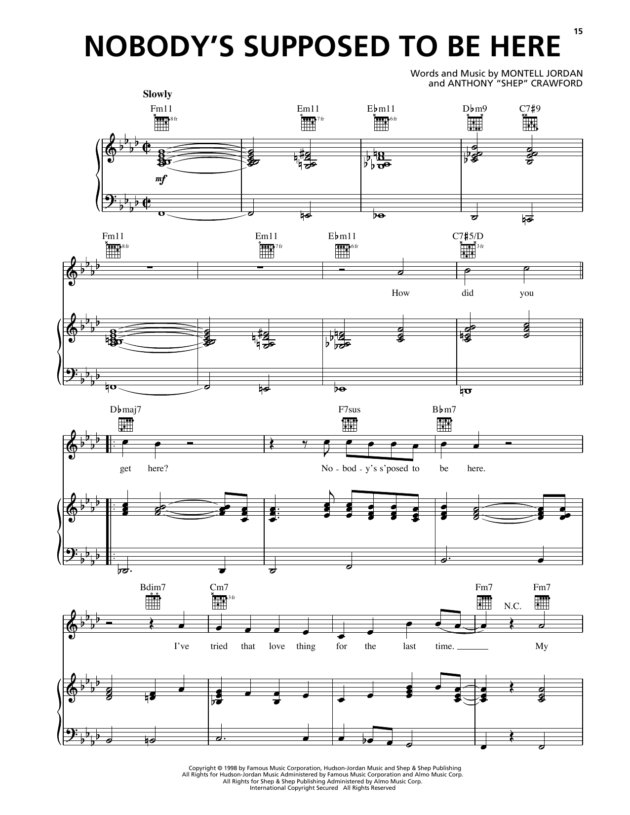 Download Deborah Cox Nobody's Supposed To Be Here Sheet Music and learn how to play Piano, Vocal & Guitar Chords (Right-Hand Melody) PDF digital score in minutes