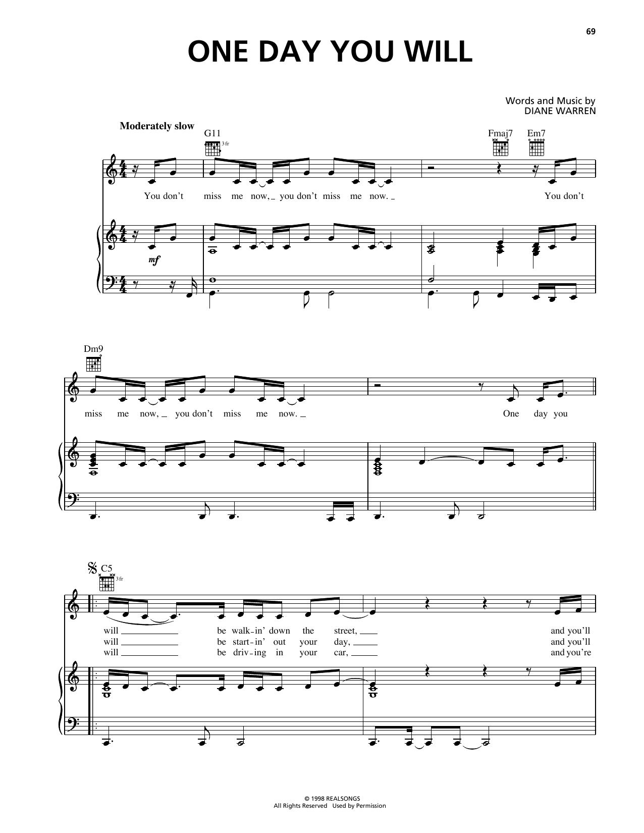 Download Deborah Cox One Day You Will Sheet Music and learn how to play Piano, Vocal & Guitar Chords (Right-Hand Melody) PDF digital score in minutes