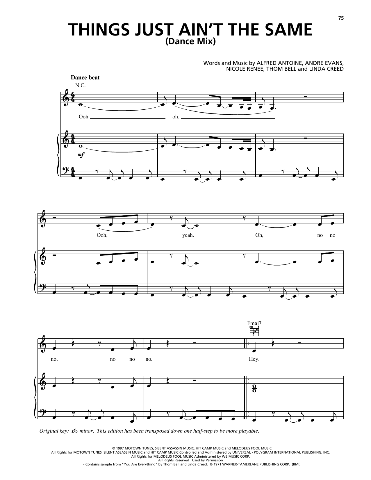Download Deborah Cox Things Just Ain't The Same Sheet Music and learn how to play Piano, Vocal & Guitar Chords (Right-Hand Melody) PDF digital score in minutes