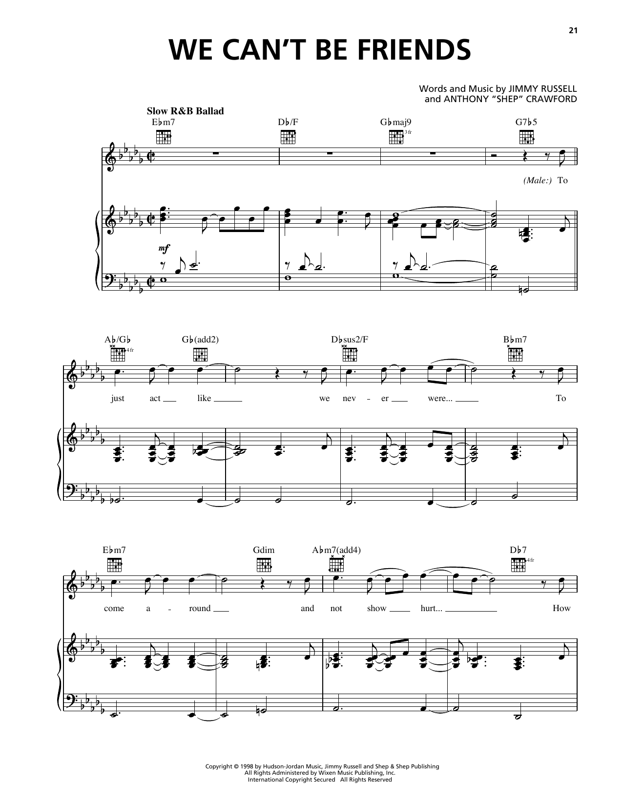 Download Deborah Cox We Can't Be Friends Sheet Music and learn how to play Piano, Vocal & Guitar Chords (Right-Hand Melody) PDF digital score in minutes