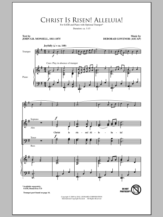 Download Deborah Governor Christ Is Risen! Alleluia! Sheet Music and learn how to play SATB Choir PDF digital score in minutes