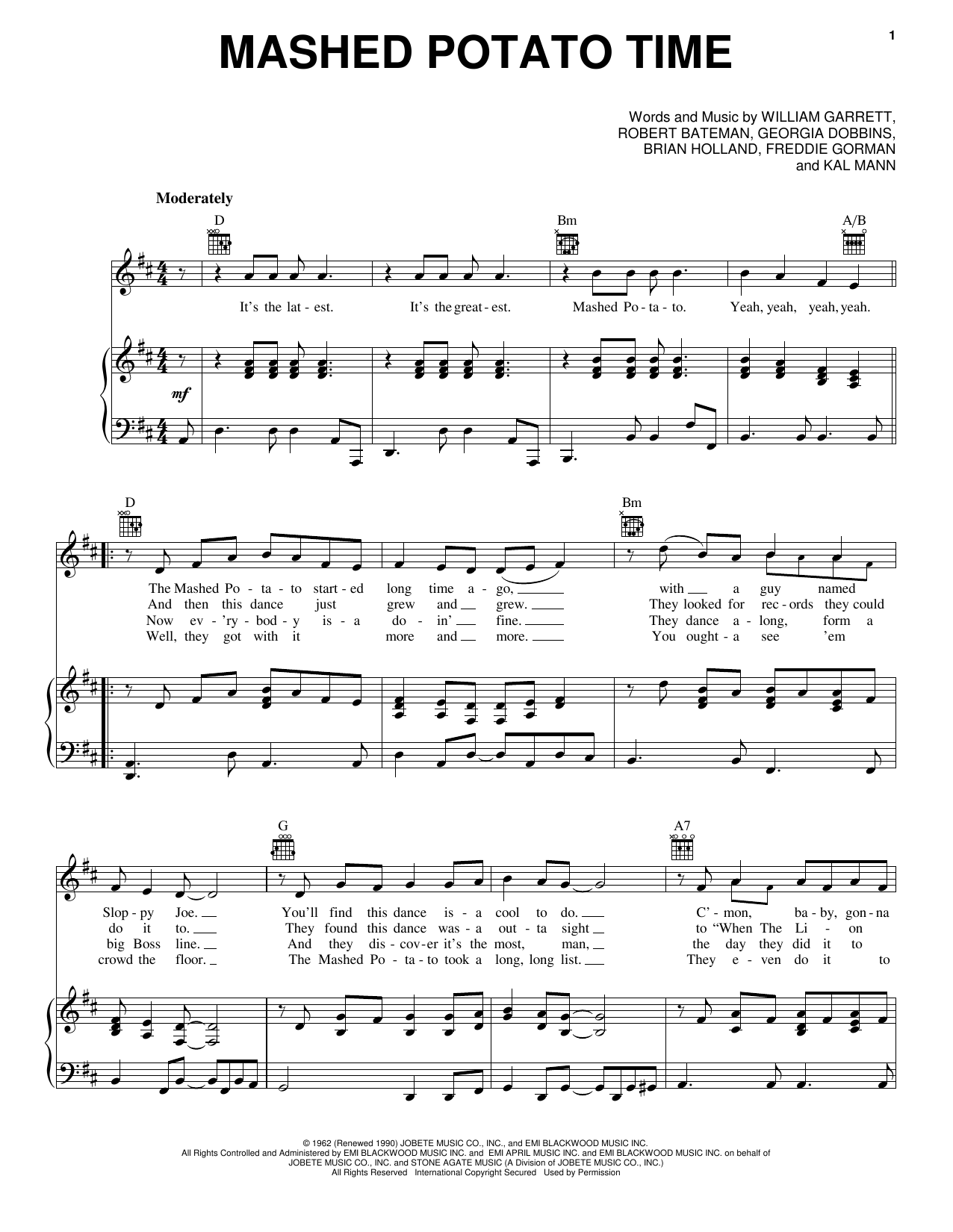 Download Dee Dee Sharp Mashed Potato Time Sheet Music and learn how to play Piano, Vocal & Guitar (Right-Hand Melody) PDF digital score in minutes