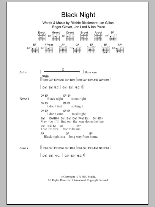 Download Deep Purple Black Night Sheet Music and learn how to play Guitar Tab (Single Guitar) PDF digital score in minutes
