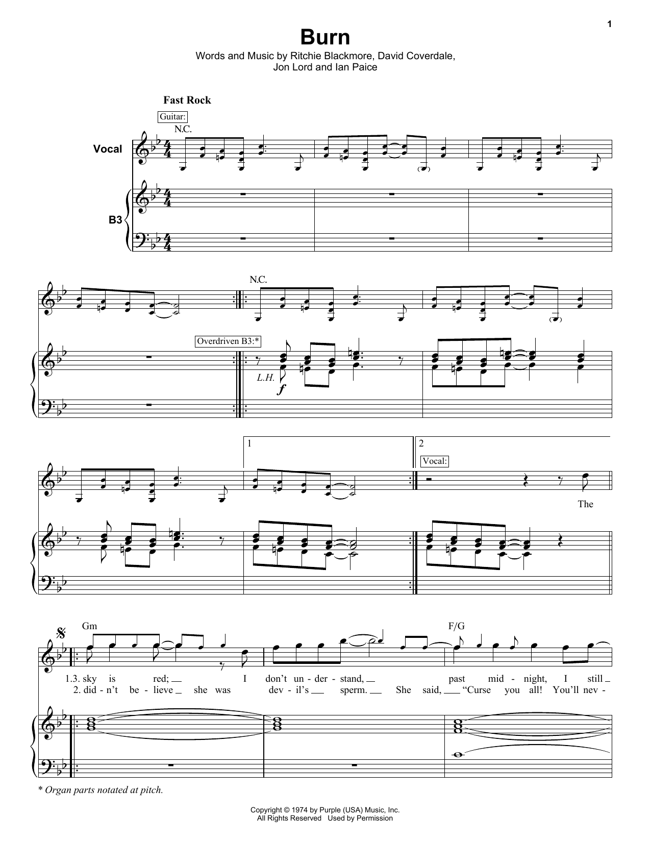 Download Deep Purple Burn Sheet Music and learn how to play Keyboard Transcription PDF digital score in minutes