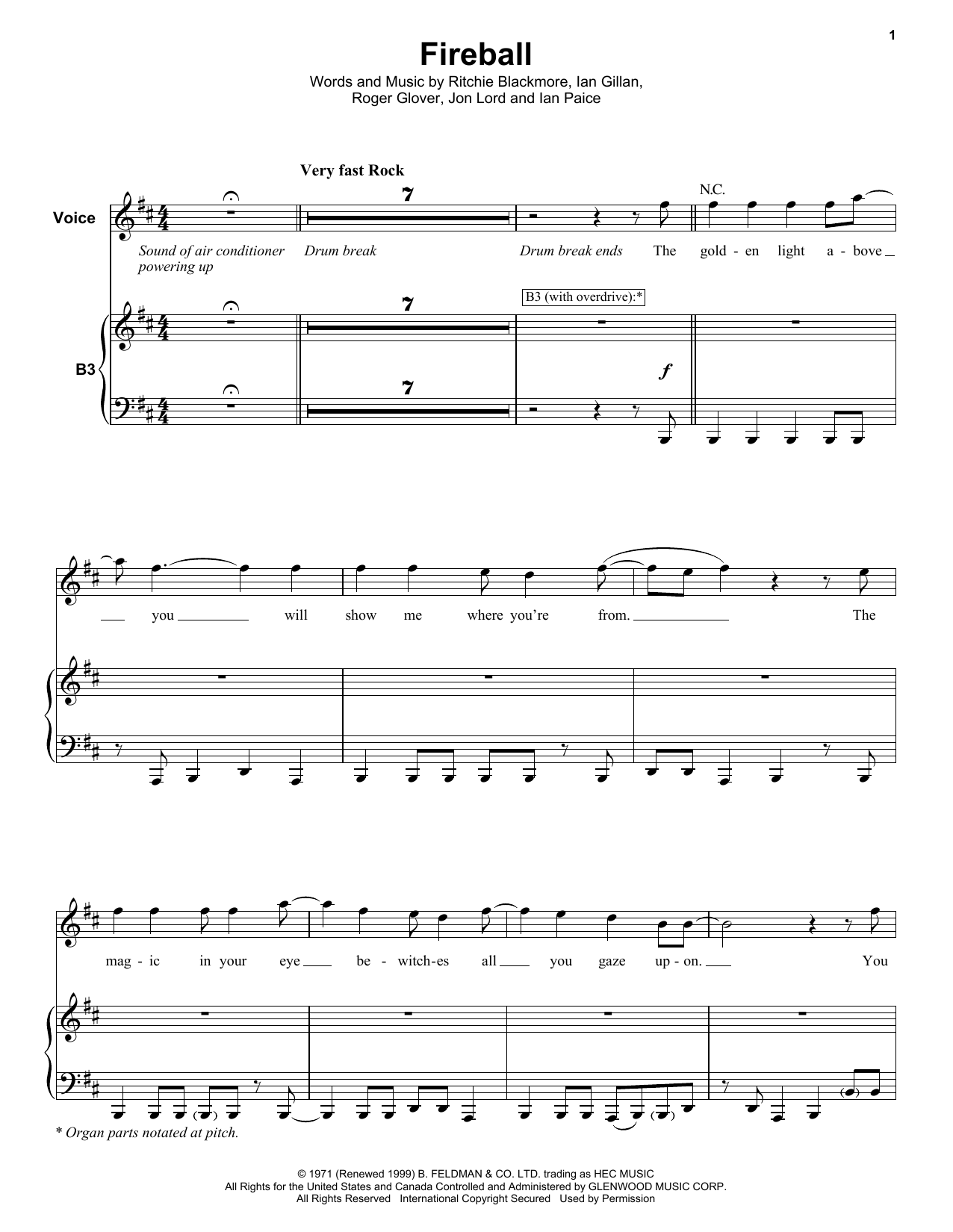 Download Deep Purple Fireball Sheet Music and learn how to play Keyboard Transcription PDF digital score in minutes