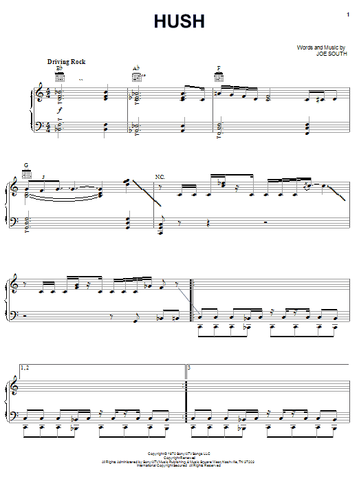 Download Deep Purple Hush Sheet Music and learn how to play Lyrics & Chords PDF digital score in minutes