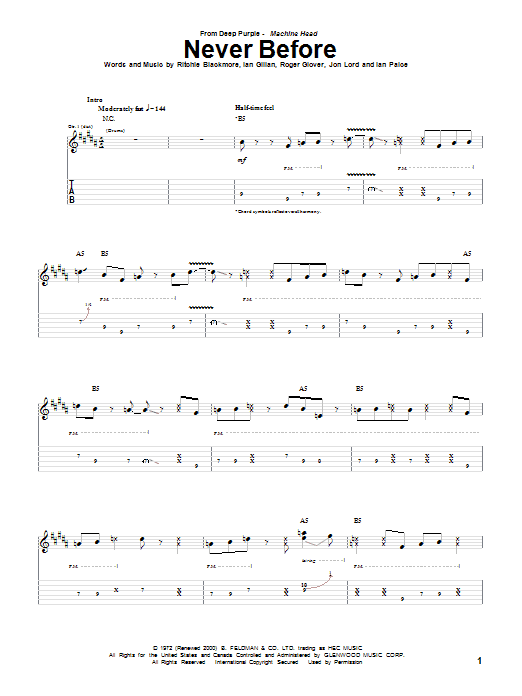Download Deep Purple Never Before Sheet Music and learn how to play Guitar Tab PDF digital score in minutes