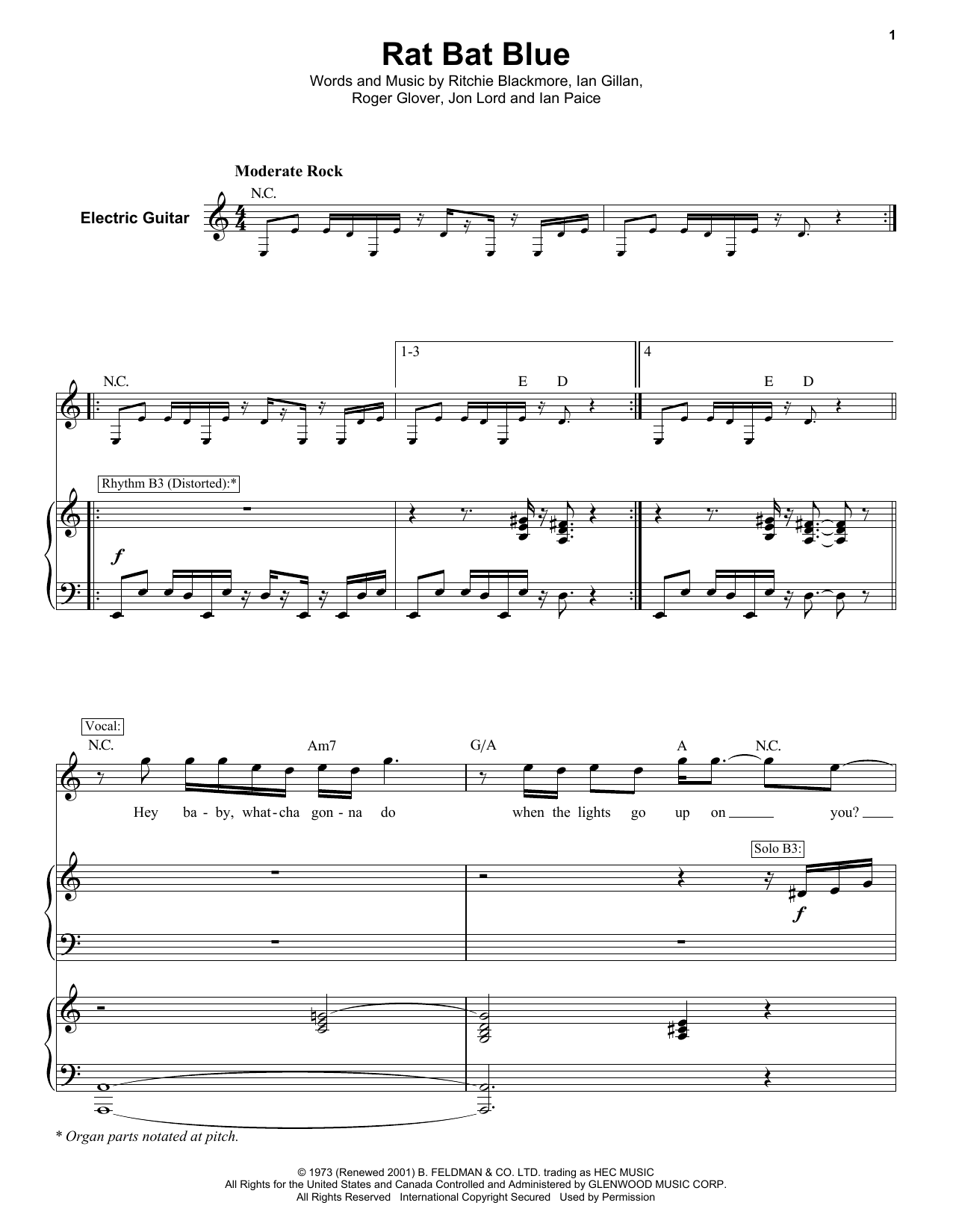 Download Deep Purple Rat Bat Blue Sheet Music and learn how to play Keyboard Transcription PDF digital score in minutes