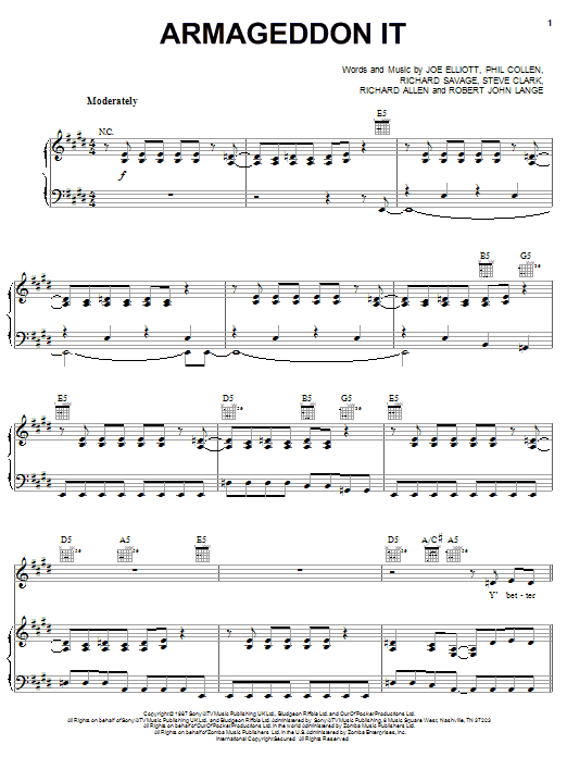 Download Def Leppard Armageddon It Sheet Music and learn how to play Piano, Vocal & Guitar (Right-Hand Melody) PDF digital score in minutes