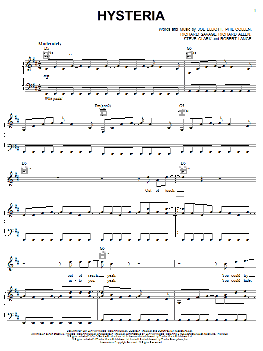 Download Def Leppard Hysteria Sheet Music and learn how to play Guitar Tab PDF digital score in minutes