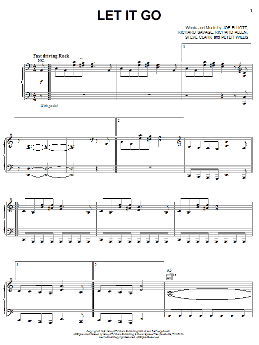 Download Def Leppard Let It Go Sheet Music and learn how to play Piano, Vocal & Guitar (Right-Hand Melody) PDF digital score in minutes