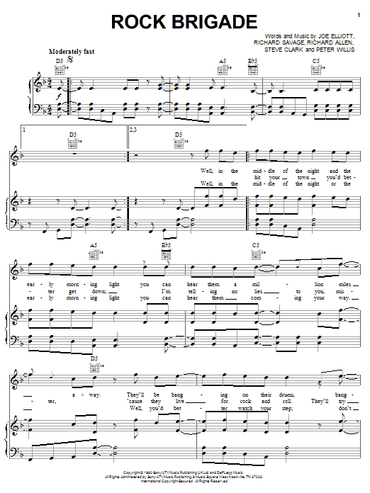Download Def Leppard Rock Brigade Sheet Music and learn how to play Piano, Vocal & Guitar (Right-Hand Melody) PDF digital score in minutes