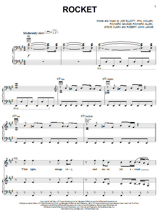 Download Def Leppard Rocket Sheet Music and learn how to play Piano, Vocal & Guitar (Right-Hand Melody) PDF digital score in minutes