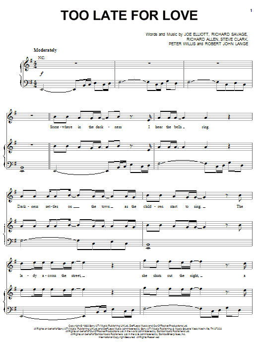 Download Def Leppard Too Late For Love Sheet Music and learn how to play Guitar Tab PDF digital score in minutes