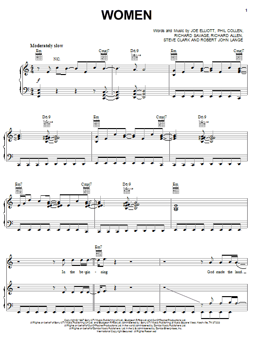 Download Def Leppard Women Sheet Music and learn how to play Piano, Vocal & Guitar (Right-Hand Melody) PDF digital score in minutes