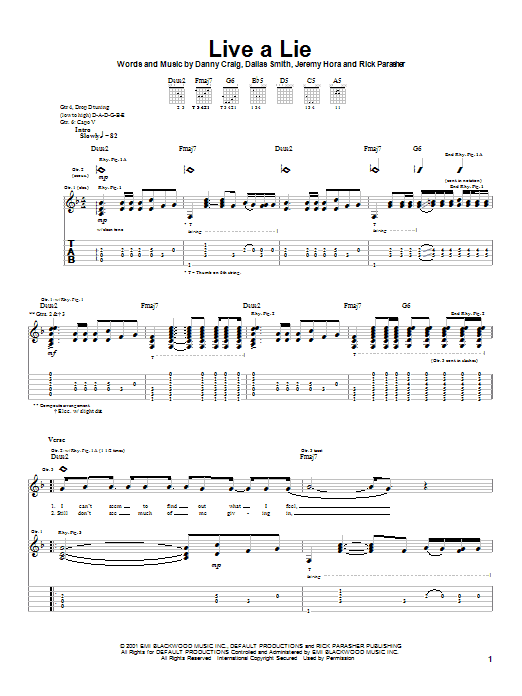 Download Default Live A Lie Sheet Music and learn how to play Guitar Tab PDF digital score in minutes