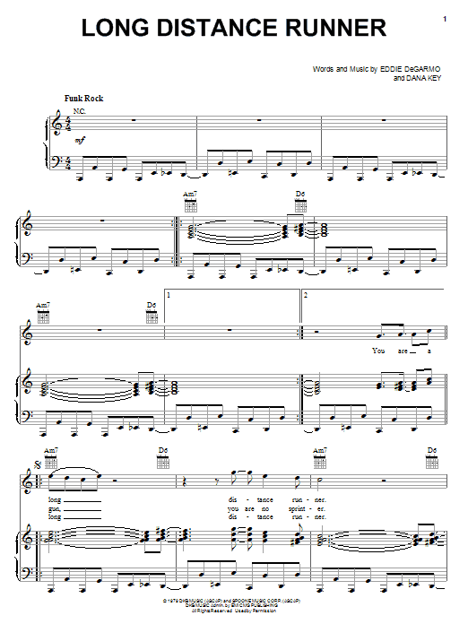 Download DeGarmo & Key Long Distance Runner Sheet Music and learn how to play Piano, Vocal & Guitar (Right-Hand Melody) PDF digital score in minutes