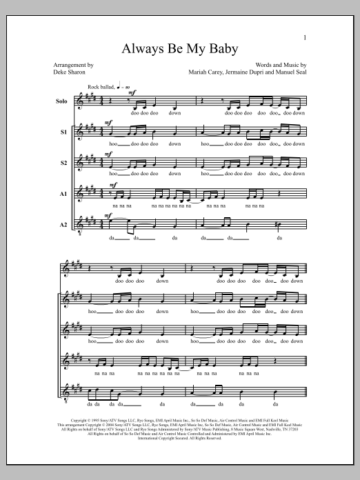 Download Deke Sharon Always Be My Baby Sheet Music and learn how to play SSAA Choir PDF digital score in minutes