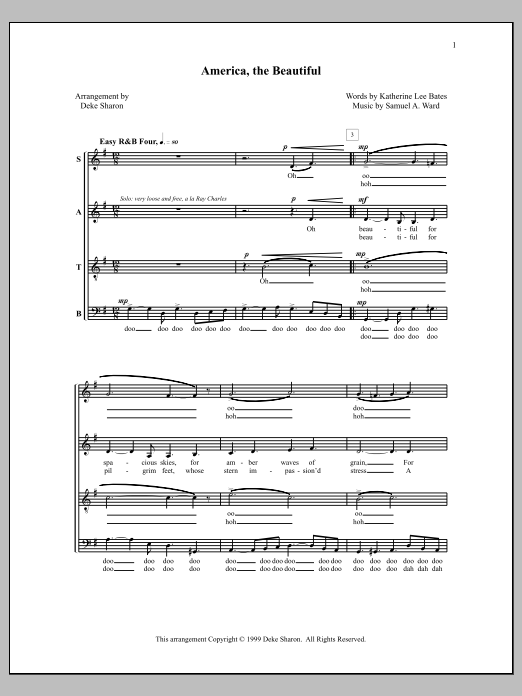 Download Deke Sharon America, the Beautiful Sheet Music and learn how to play SATB Choir PDF digital score in minutes