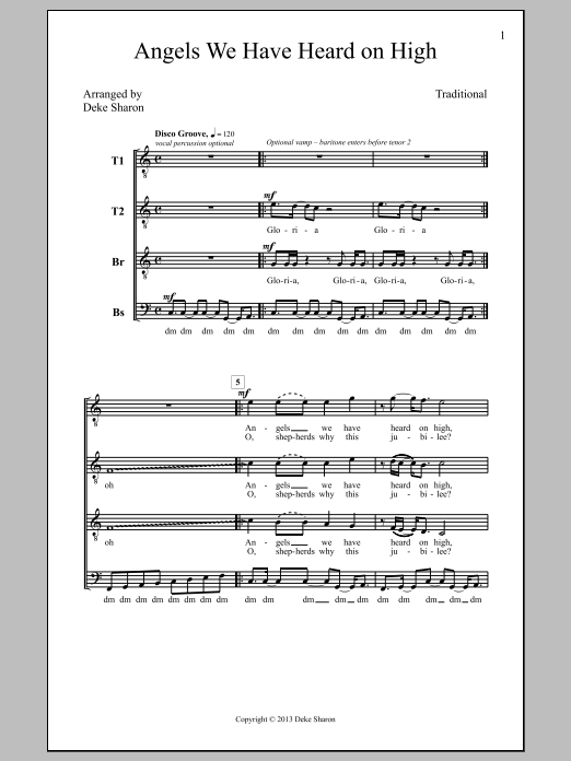 Download Deke Sharon Angels We Have Heard On High Sheet Music and learn how to play TTBB PDF digital score in minutes
