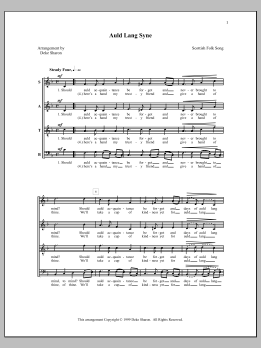 Download Deke Sharon Auld Lang Syne Sheet Music and learn how to play SATB Choir PDF digital score in minutes
