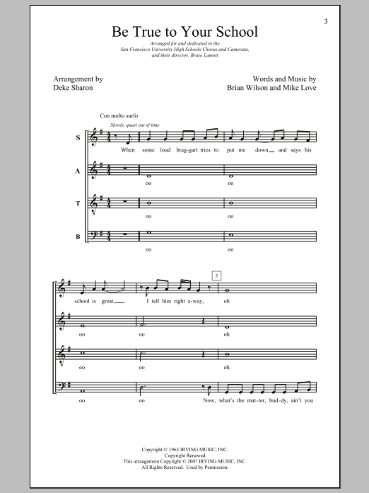 Download The Beach Boys Be True To Your School (arr. Deke Sharon) Sheet Music and learn how to play TTBB PDF digital score in minutes