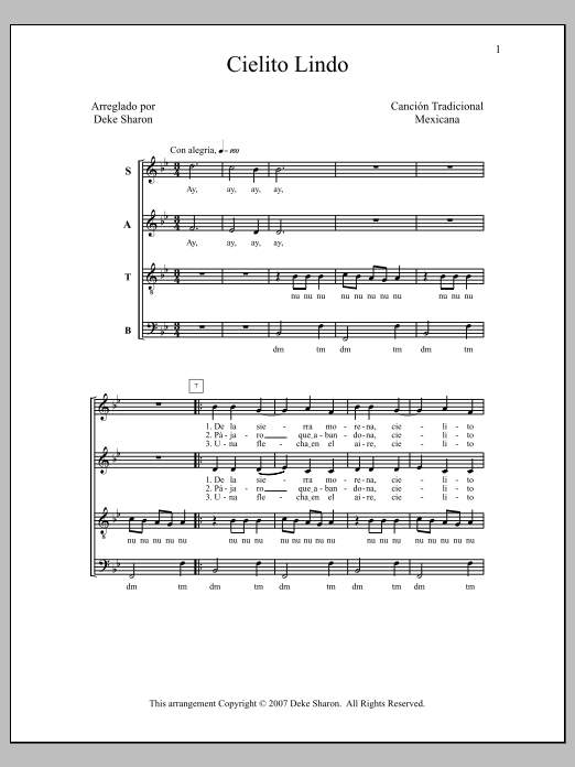 Download Deke Sharon Cielito Lindo Sheet Music and learn how to play SATB Choir PDF digital score in minutes