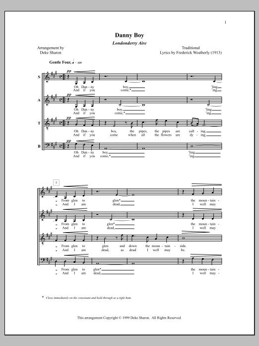 Download Deke Sharon Danny Boy (Londonderry Aire) Sheet Music and learn how to play SATB Choir PDF digital score in minutes