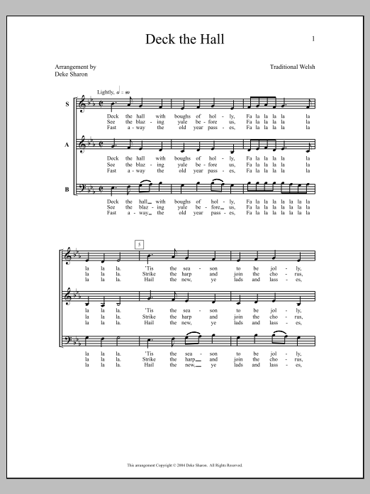 Download Deke Sharon Deck the Hall Sheet Music and learn how to play SATB Choir PDF digital score in minutes