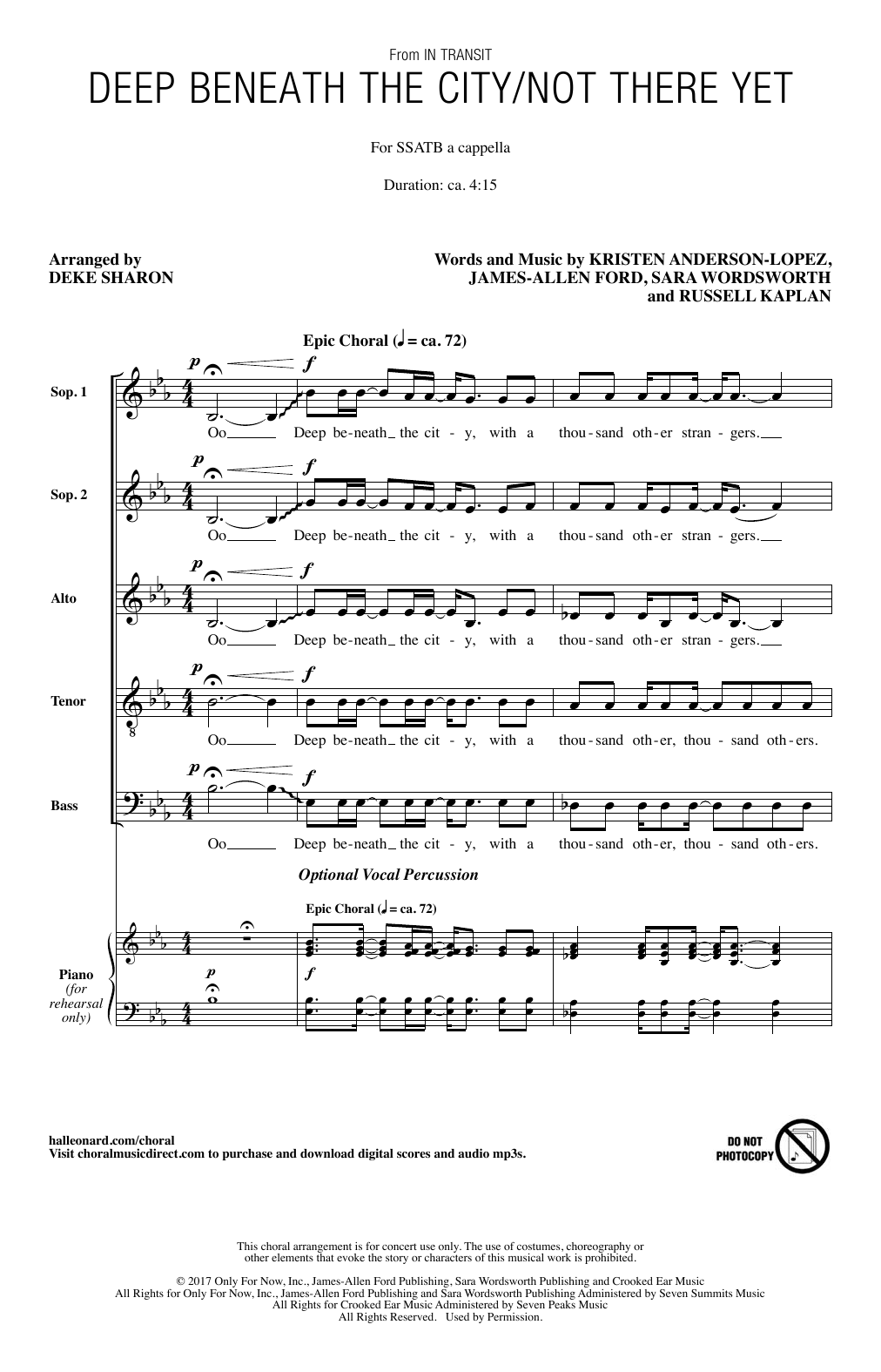 Download Deke Sharon Deep Beneath The City/Not There Yet Sheet Music and learn how to play SATB PDF digital score in minutes