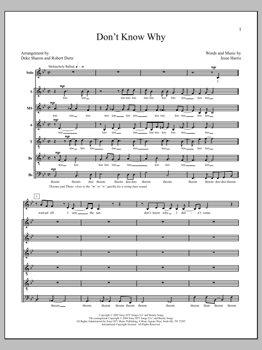 Download Deke Sharon Don't Know Why Sheet Music and learn how to play SSATBB Choir PDF digital score in minutes