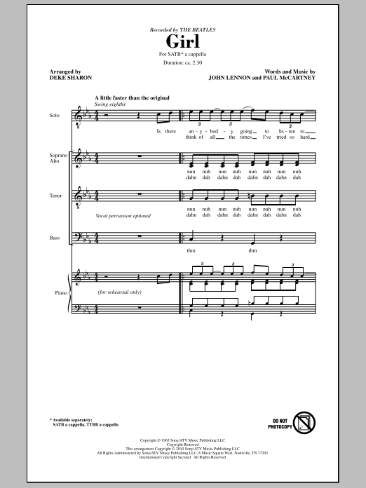 Download Deke Sharon Girl Sheet Music and learn how to play SATB Choir PDF digital score in minutes