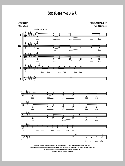 Download Deke Sharon God Bless the U.S.A Sheet Music and learn how to play SSATBB Choir PDF digital score in minutes