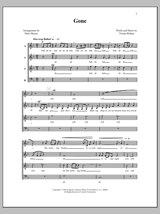 Download Deke Sharon Gone Sheet Music and learn how to play SATB Choir PDF digital score in minutes