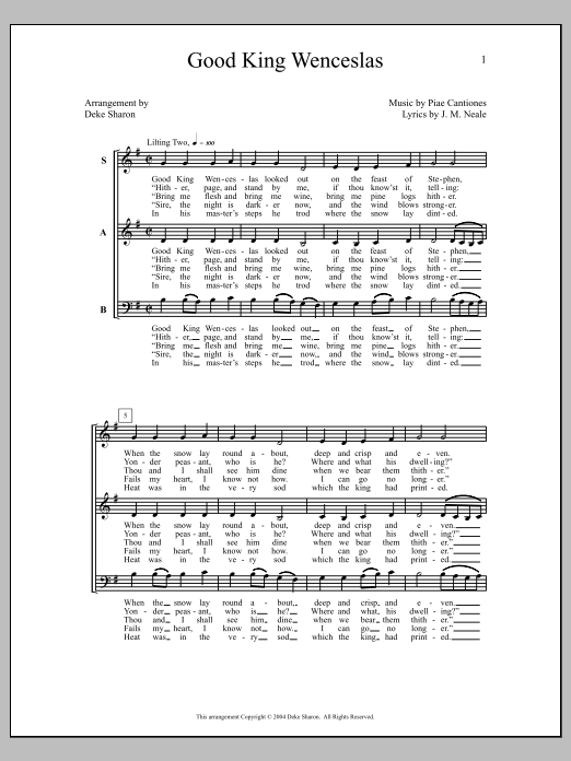 Download Deke Sharon Good King Wenceslas Sheet Music and learn how to play SAB Choir PDF digital score in minutes