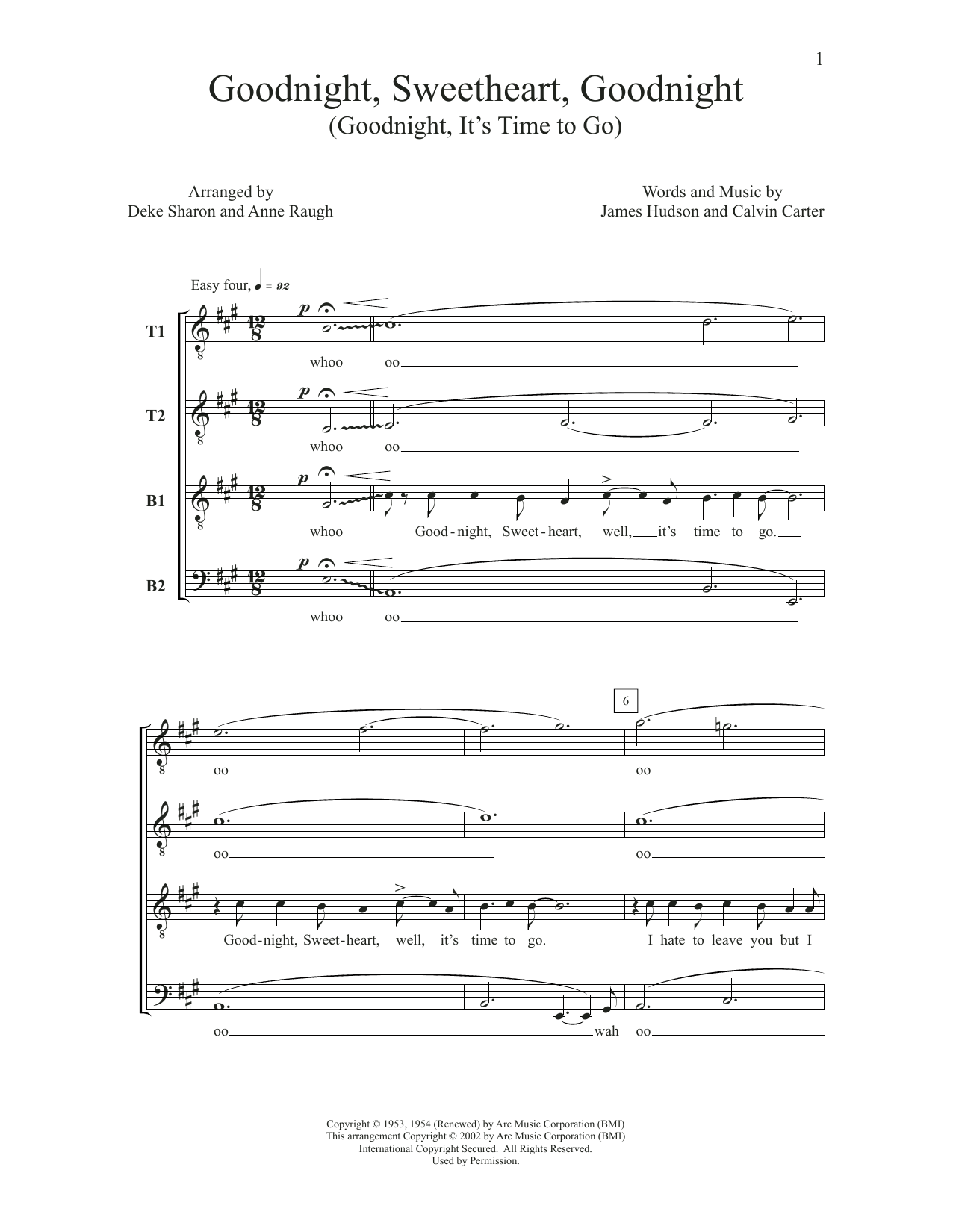 Download Deke Sharon Goodnight, Sweetheart, Goodnight (Goodnight, It's Time to Go) Sheet Music and learn how to play TTBB Choir PDF digital score in minutes