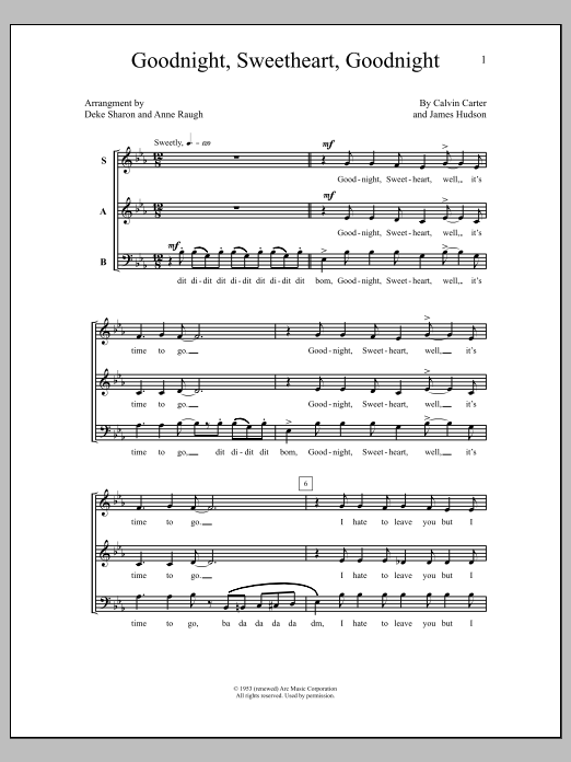 Download Deke Sharon Goodnight, Sweetheart, Goodnight Sheet Music and learn how to play SATB Choir PDF digital score in minutes