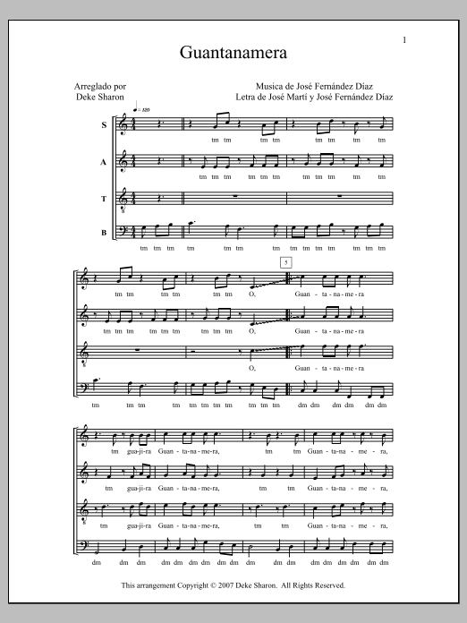 Download Deke Sharon Guantanamera Sheet Music and learn how to play SATB Choir PDF digital score in minutes