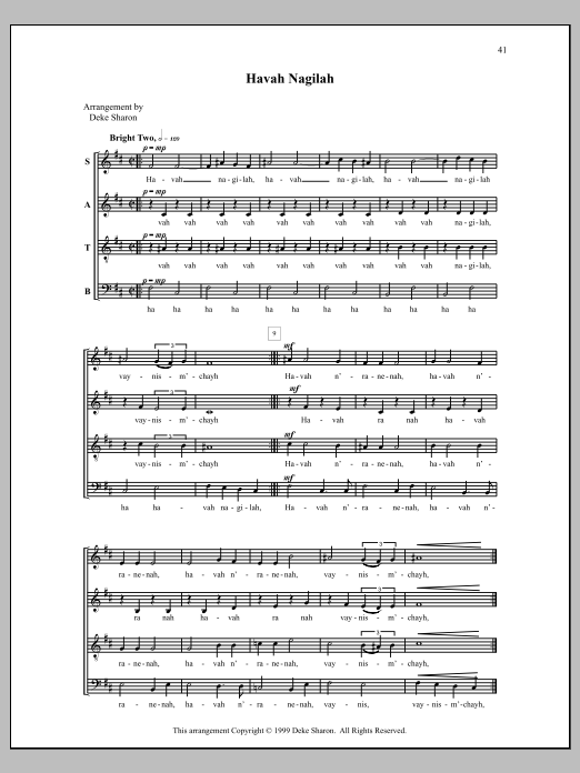 Download Deke Sharon Havah Nagila Sheet Music and learn how to play SATB Choir PDF digital score in minutes