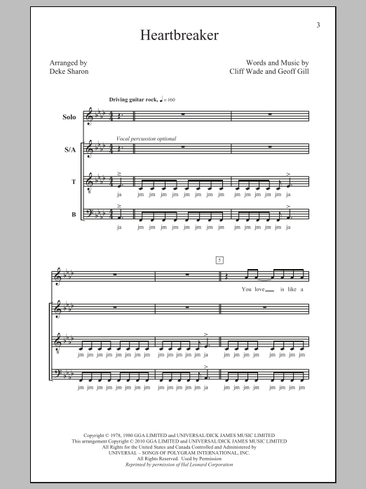 Download Pat Benatar Heartbreaker (arr. Deke Sharon) Sheet Music and learn how to play SATB PDF digital score in minutes