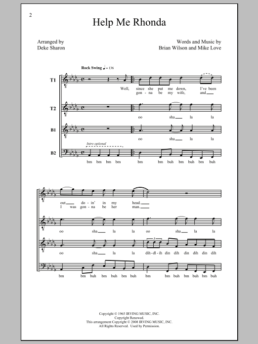 Download The Beach Boys Help Me Rhonda (arr. Deke Sharon) Sheet Music and learn how to play TTBB PDF digital score in minutes