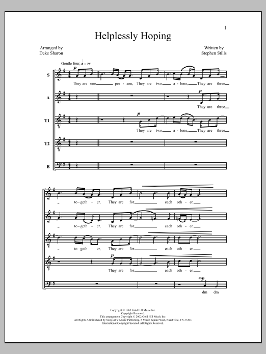 Download Deke Sharon Helplessly Hoping Sheet Music and learn how to play Choir PDF digital score in minutes