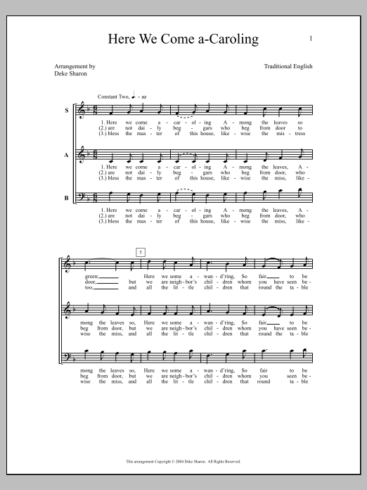 Download Deke Sharon Here We Come A-Caroling Sheet Music and learn how to play SATB Choir PDF digital score in minutes