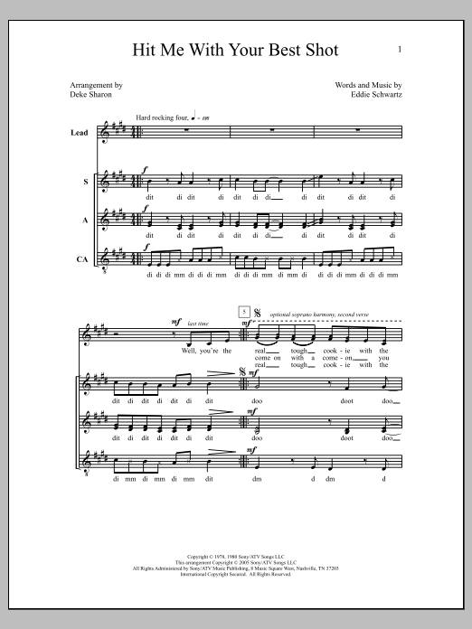 Download Deke Sharon Hit Me with Your Best Shot Sheet Music and learn how to play SAT Choir PDF digital score in minutes