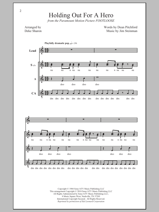 Download Bonnie Tyler Holding Out For A Hero (arr. Deke Sharon) Sheet Music and learn how to play SSA PDF digital score in minutes
